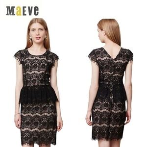 Women's Maeve Black Elsa Peplum Lace Dress | Color: Black‎ | Size: S